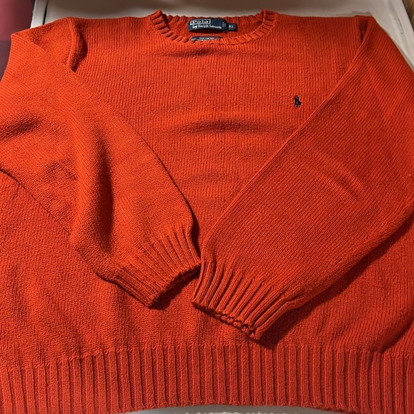 Men's Polo Ralph Lauren Orange XL Sweater With Blue Pony Logo - Picture 9 of 9